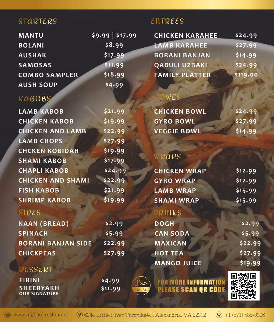 Afghan Restaurant Authentic Cuisine & Sheeryakh