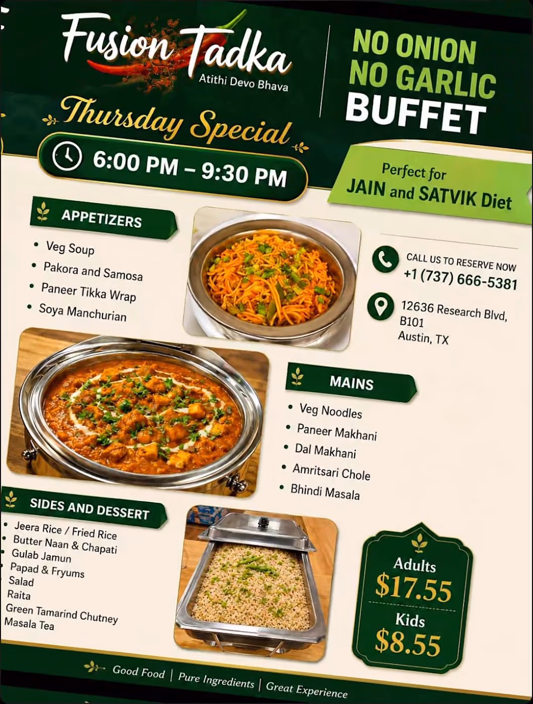 Fusion Tadka Pure Vegetarian & Vegan Indian Pan Asian Restaurant