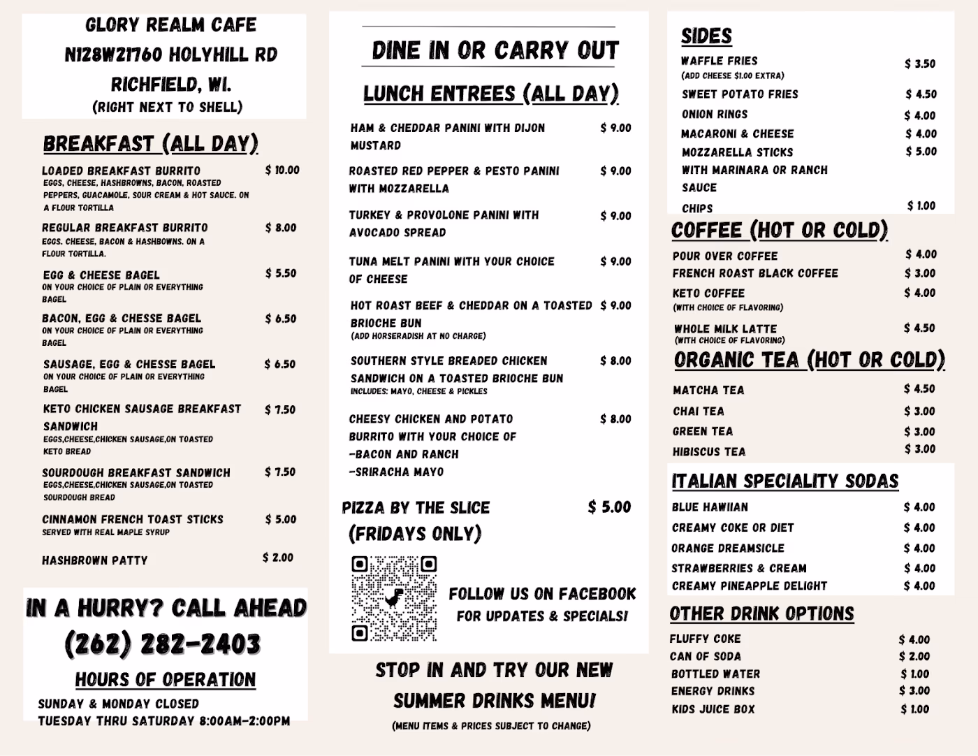 Glory Realm Cafe Richfield, Wisconsin 53076