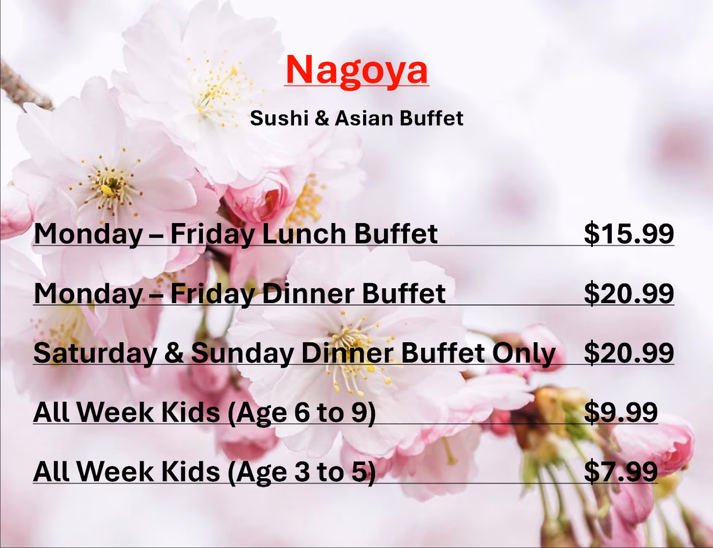 Nagoya Sushi and Asian Buffet