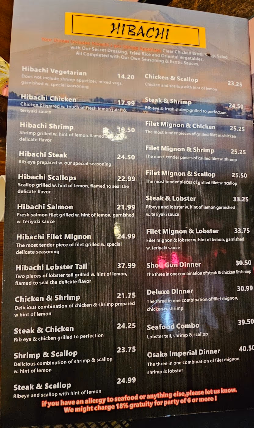 Osaka Culpeper sushi steak house