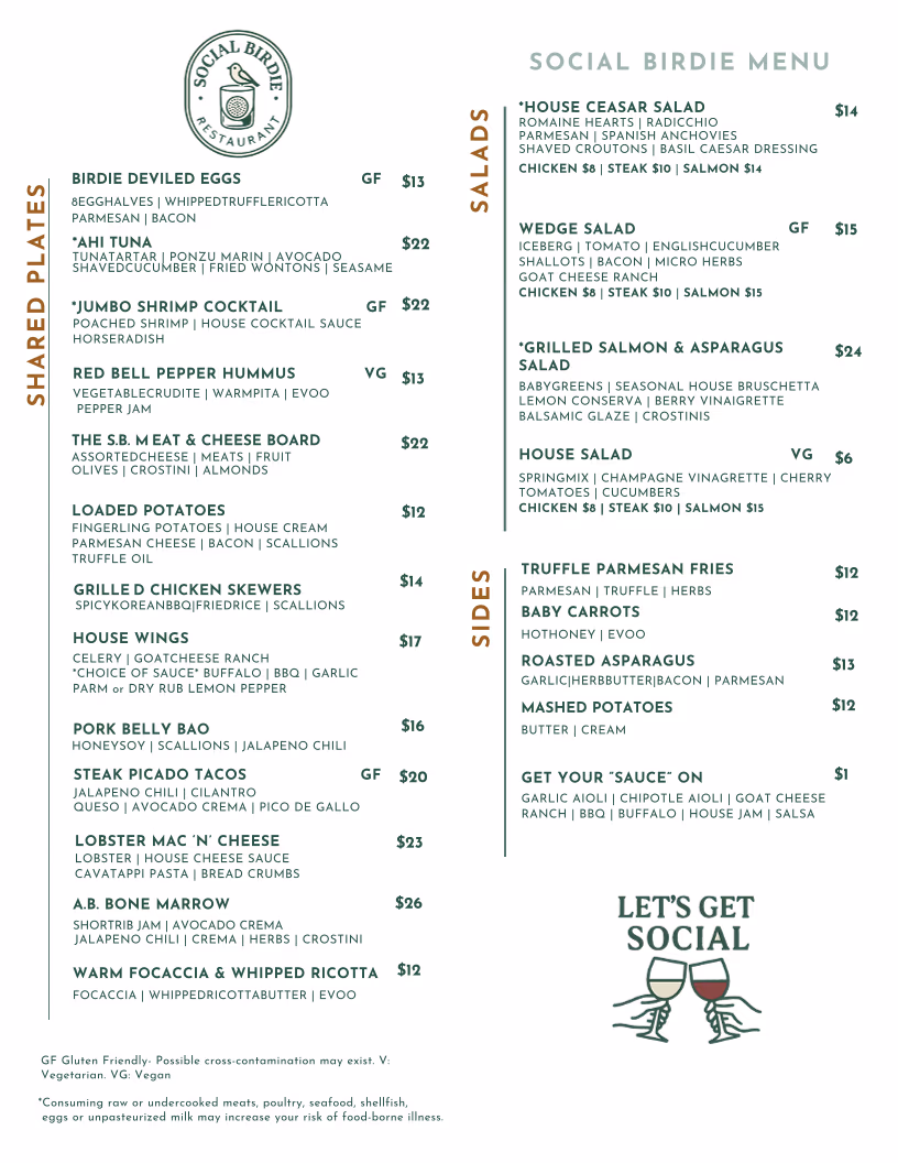 Social Birdie Restaurant and Bar (Open to Public)